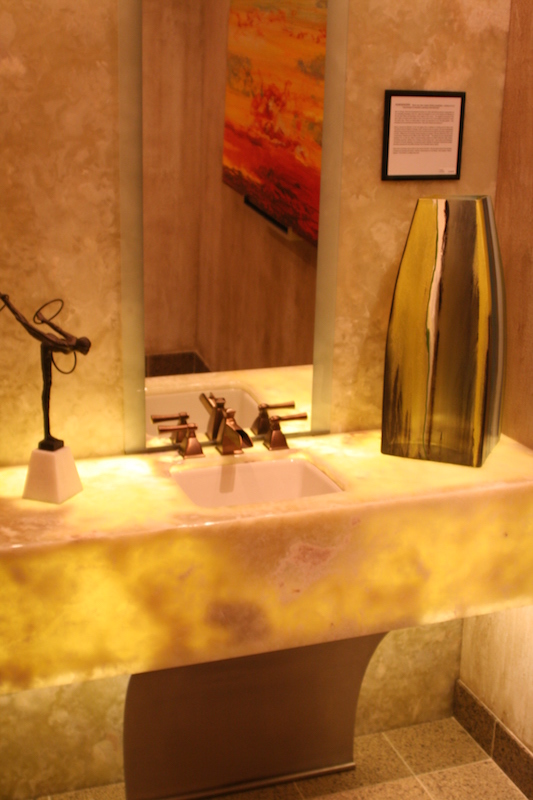 Lighted natural stone bathroom countertop by C&D Granite Minneapolis, Brainerd, St Cloud MN