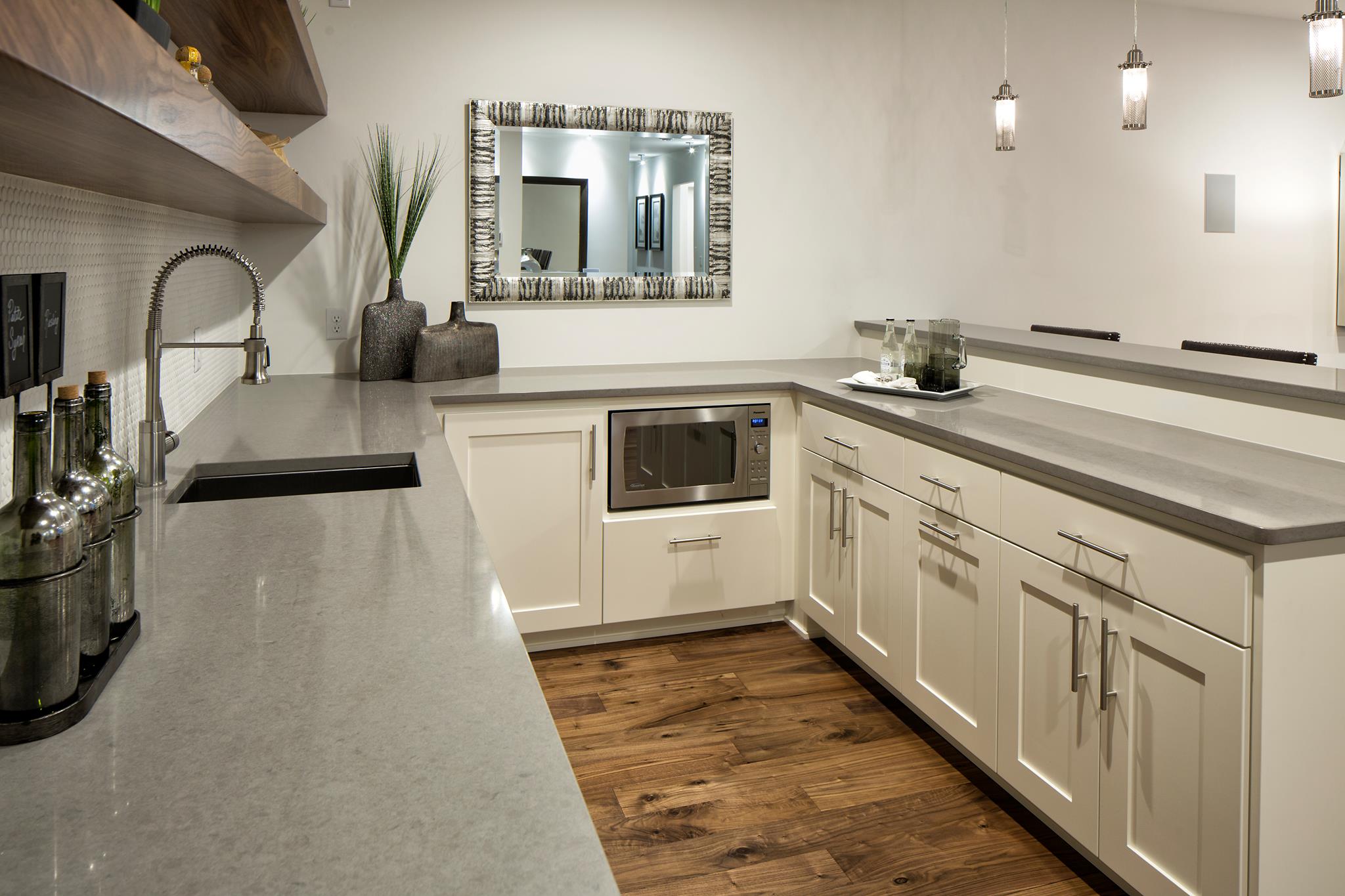 Pebble Caesarstone Countertops lower level wet bar in Minneapolis by C&D Granite